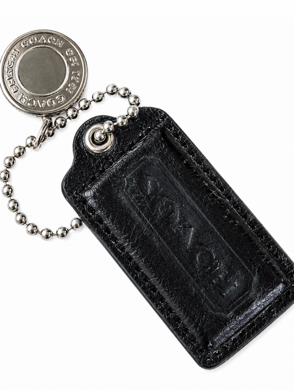 COACH Silver Charm & Black Leather Hangtag